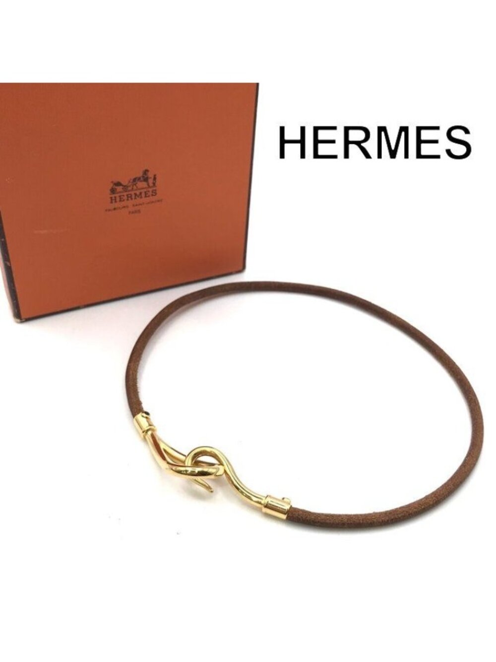 Hermes Jumbo Bracelet Brown Leather Gold